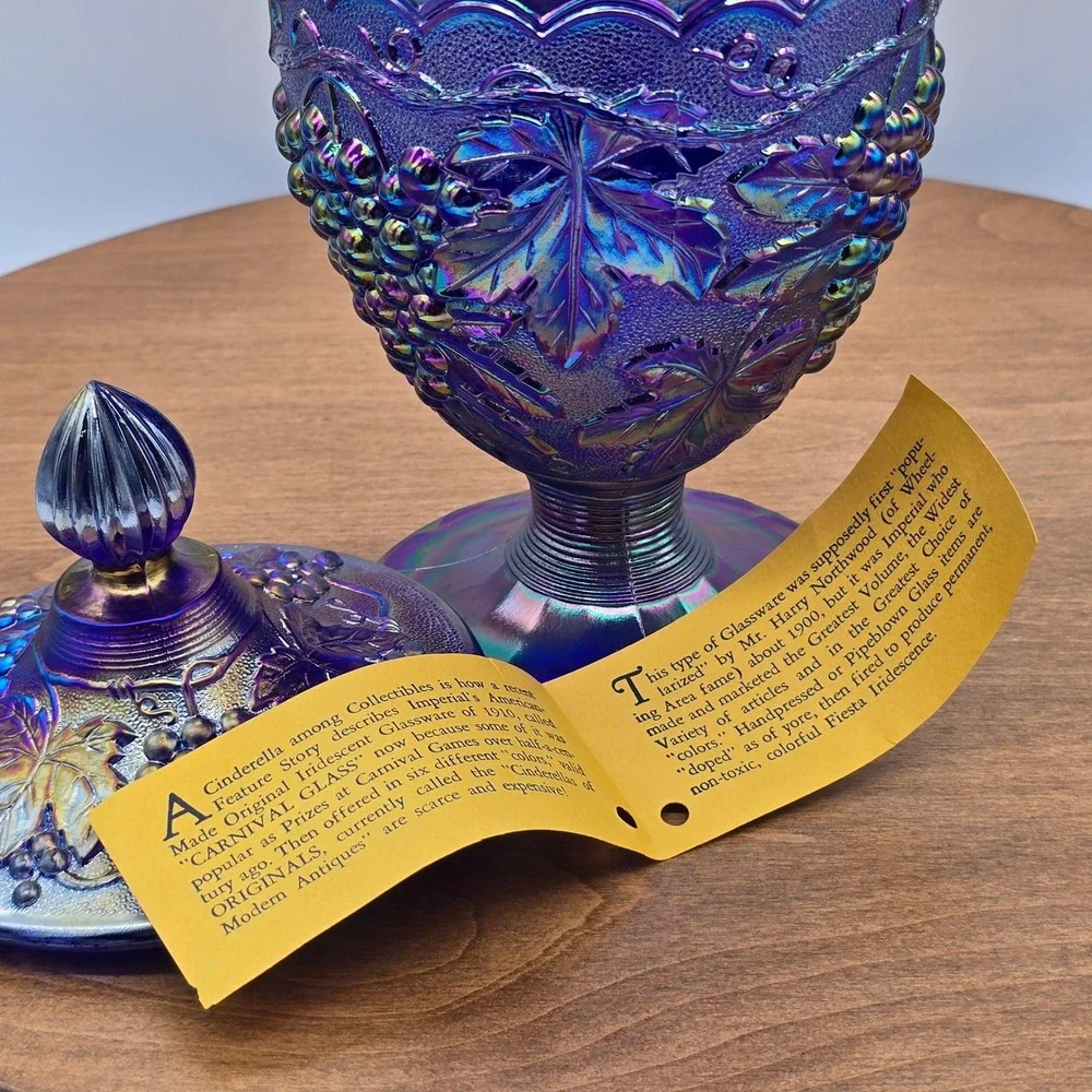 MINT‎ Imperial Glass Cobalt Blue Grape & Cable Covered Jar Aurora Jewels w/ Tags - Picture 6 of 8